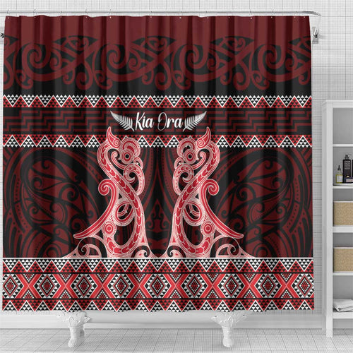 Kia Ora New Zealand Shower Curtain Maori Language Week Whero Taniko Motif - Aussie Hoodie