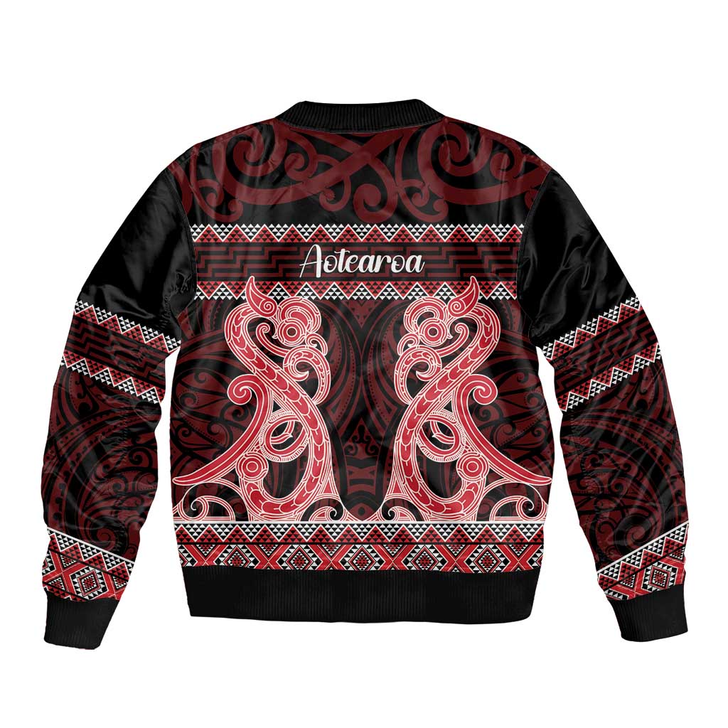 Kia Ora New Zealand Sleeve Zip Bomber Jacket Maori Language Week Whero Taniko Motif - Aussie Hoodie