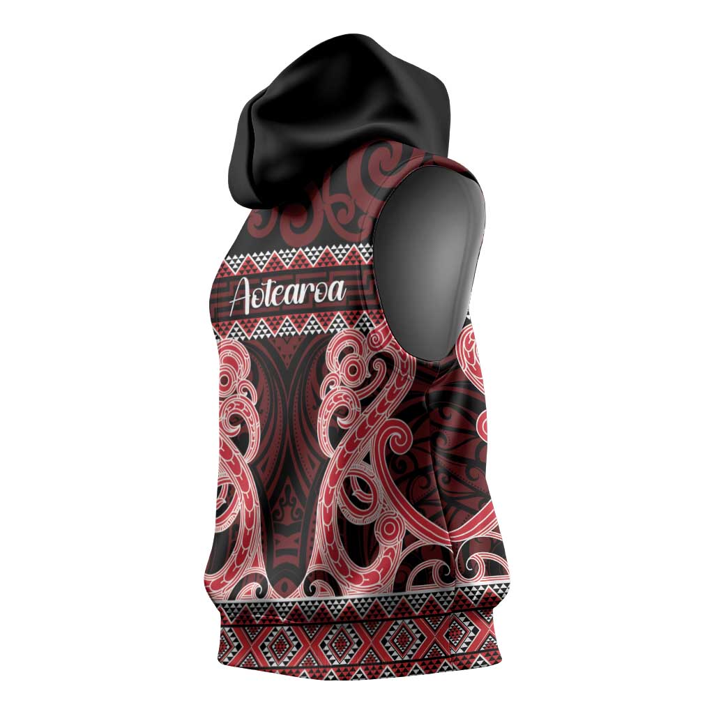 Kia Ora New Zealand Sleeveless Hoodie Maori Language Week Whero Taniko Motif - Aussie Hoodie
