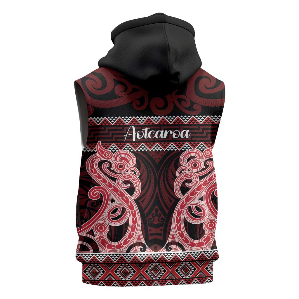 Kia Ora New Zealand Sleeveless Zip Hoodie Maori Language Week Whero Taniko Motif - Aussie Hoodie