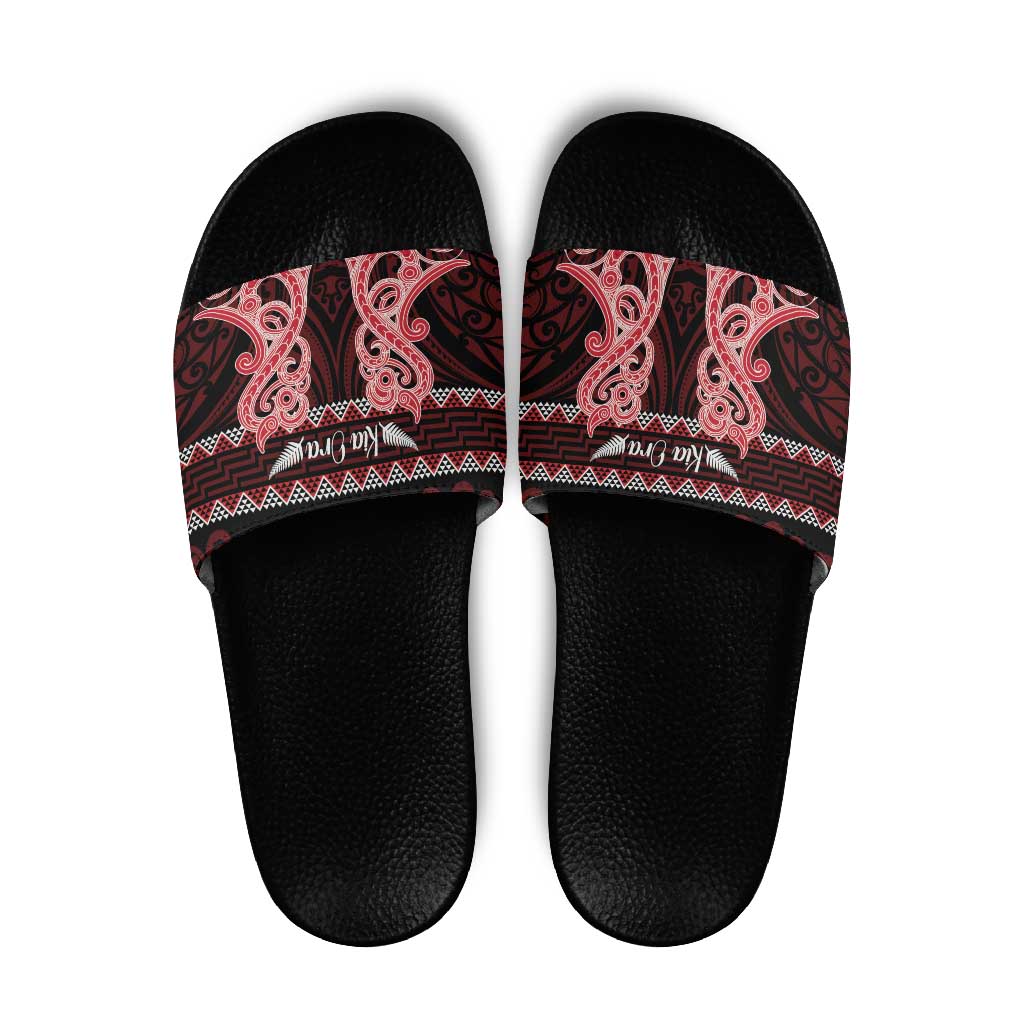 Kia Ora New Zealand Slide Sandals Maori Language Week Whero Taniko Motif - Aussie Hoodie