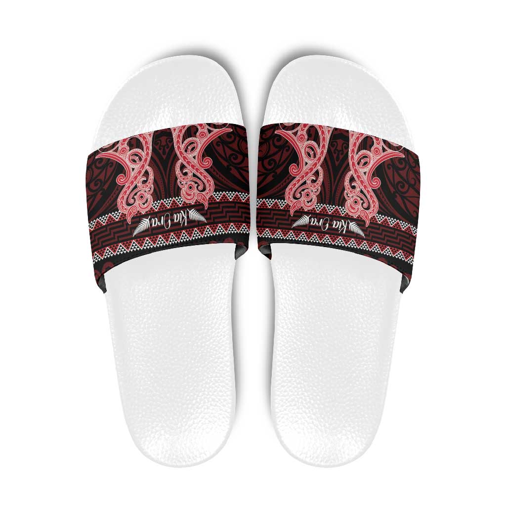 Kia Ora New Zealand Slide Sandals Maori Language Week Whero Taniko Motif - Aussie Hoodie