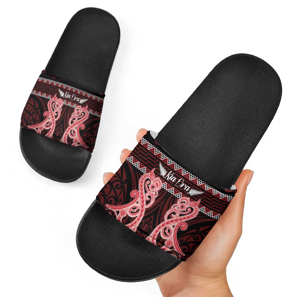 Kia Ora New Zealand Slide Sandals Maori Language Week Whero Taniko Motif - Aussie Hoodie