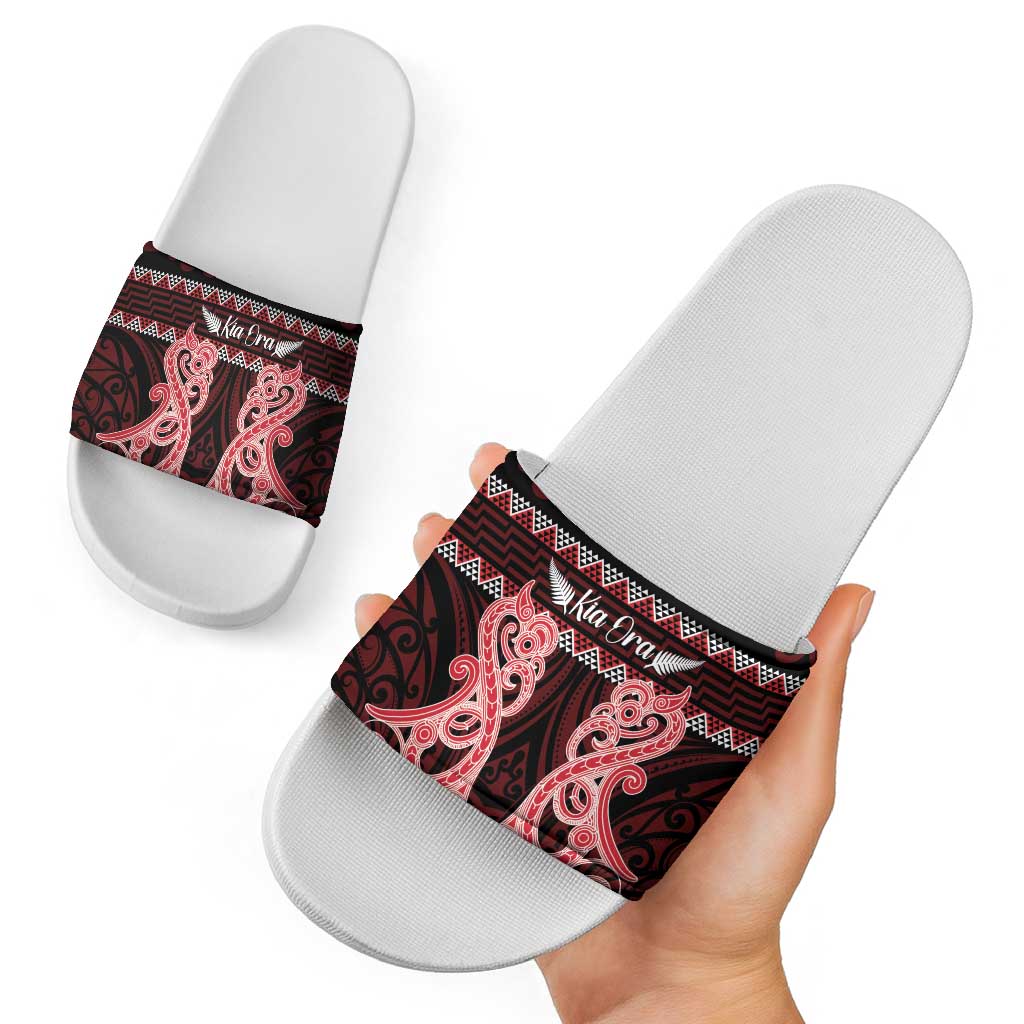 Kia Ora New Zealand Slide Sandals Maori Language Week Whero Taniko Motif - Aussie Hoodie