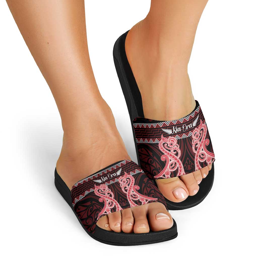 Kia Ora New Zealand Slide Sandals Maori Language Week Whero Taniko Motif - Aussie Hoodie