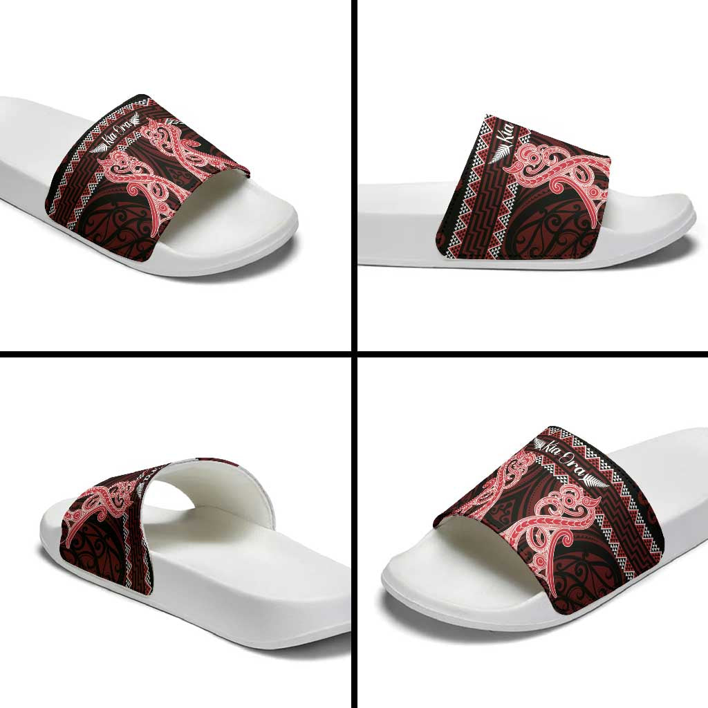Kia Ora New Zealand Slide Sandals Maori Language Week Whero Taniko Motif - Aussie Hoodie