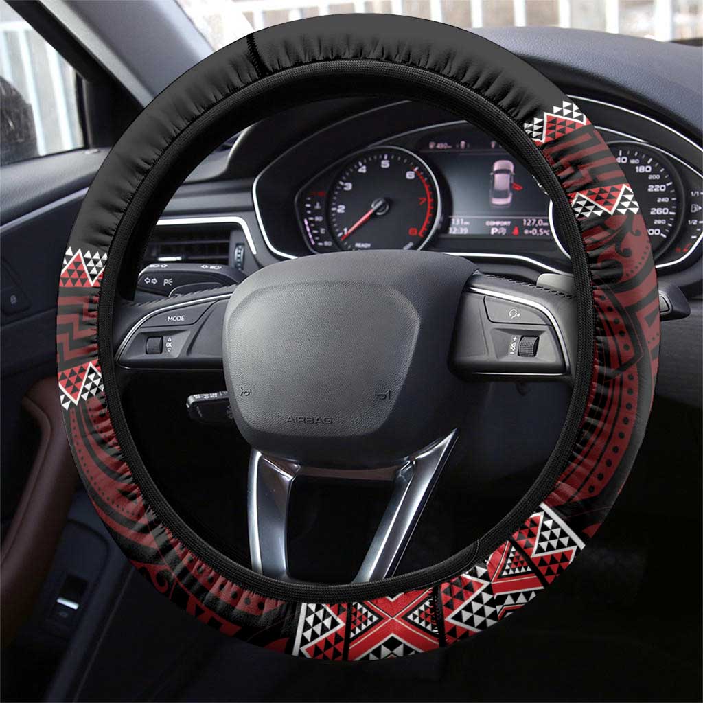 Kia Ora New Zealand Steering Wheel Cover Maori Language Week Whero Taniko Motif - Aussie Hoodie