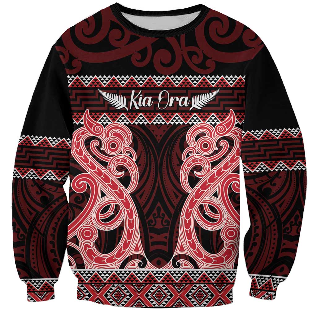 Kia Ora New Zealand Sweatshirt Maori Language Week Whero Taniko Motif - Aussie Hoodie