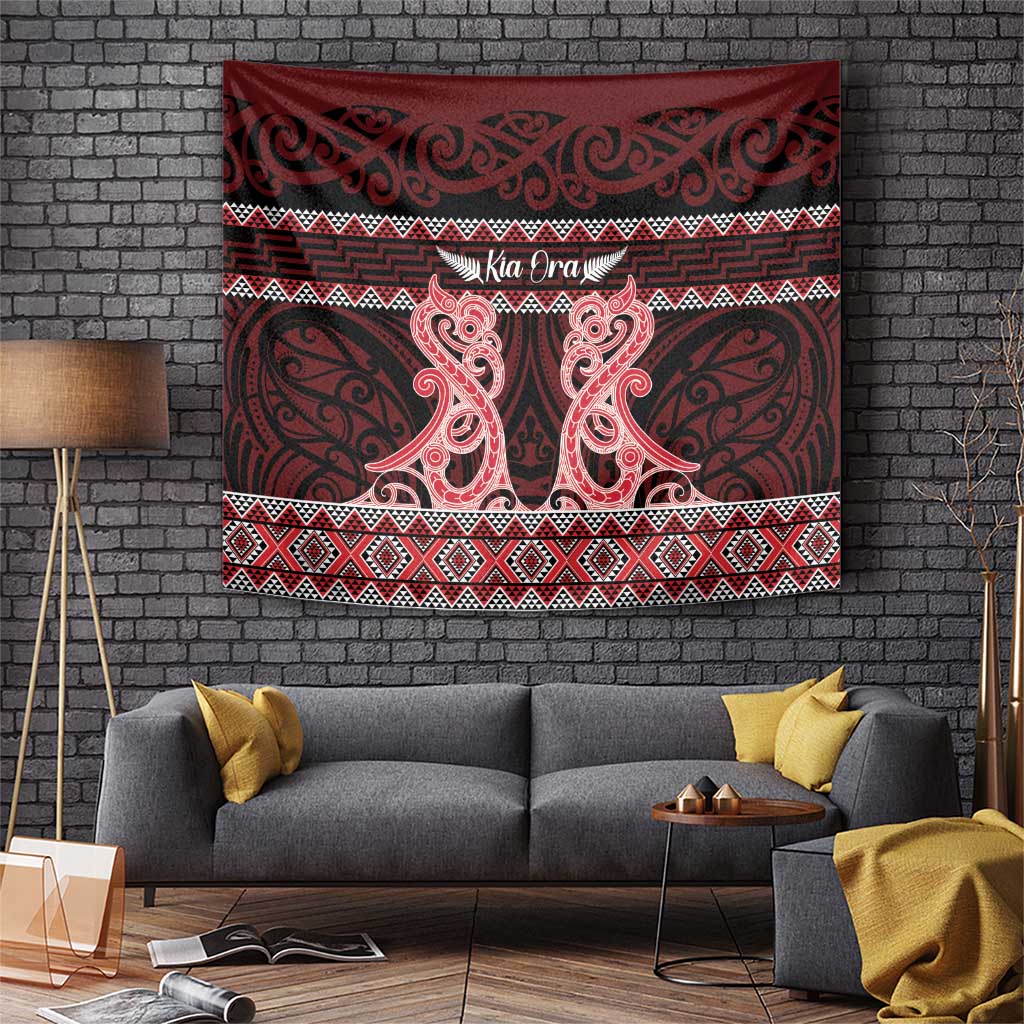 Kia Ora New Zealand Tapestry Maori Language Week Whero Taniko Motif - Aussie Hoodie