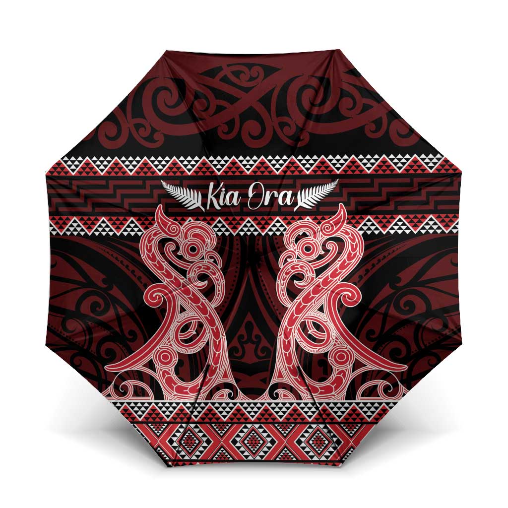 Kia Ora New Zealand Umbrella Maori Language Week Whero Taniko Motif - Aussie Hoodie