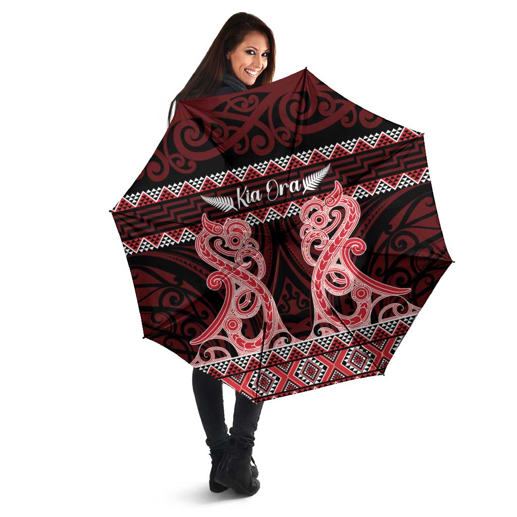 Kia Ora New Zealand Umbrella Maori Language Week Whero Taniko Motif - Aussie Hoodie