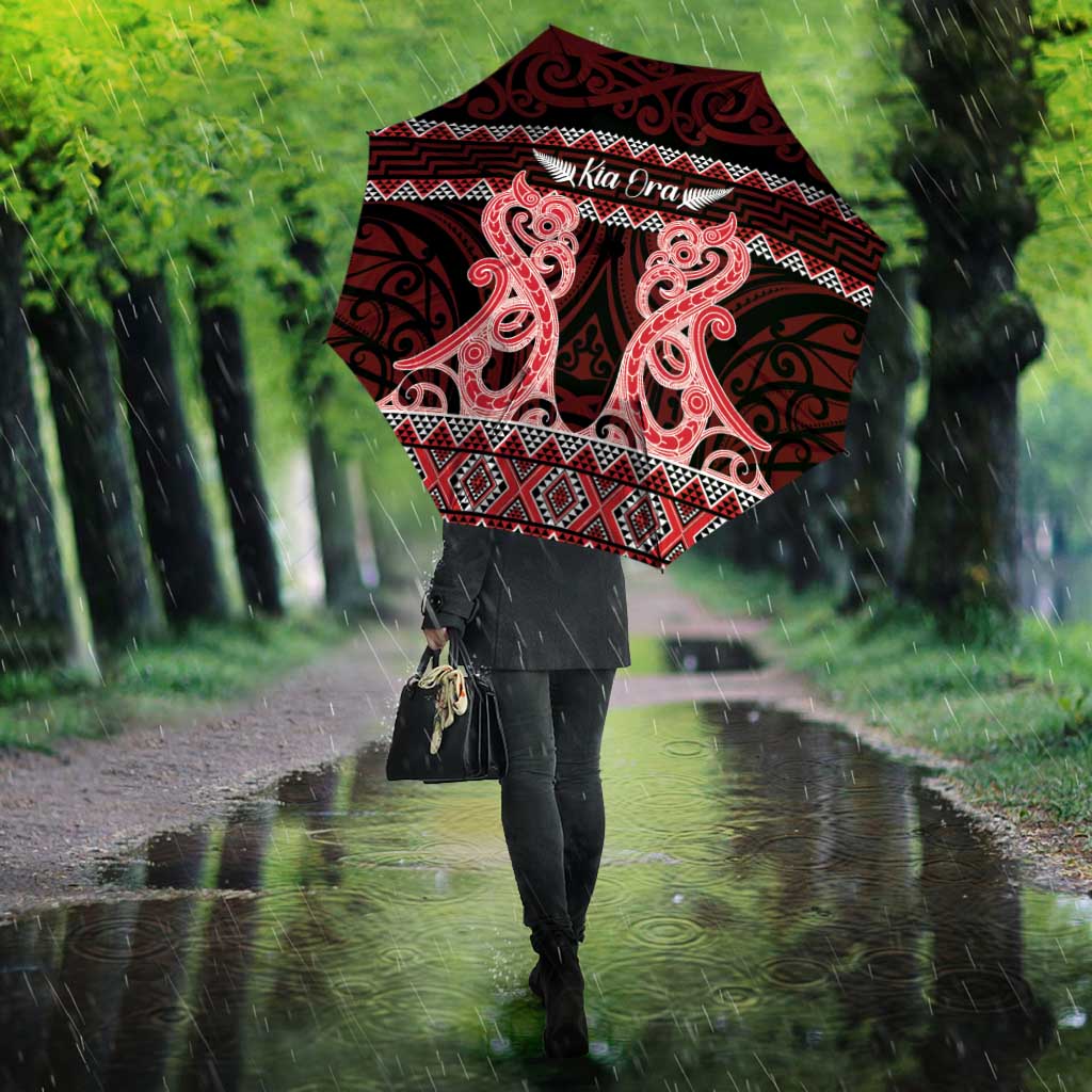 Kia Ora New Zealand Umbrella Maori Language Week Whero Taniko Motif - Aussie Hoodie