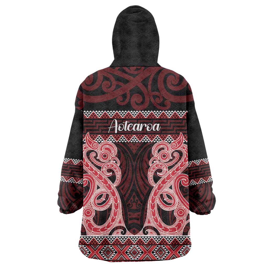 Kia Ora New Zealand Wearable Blanket Hoodie Maori Language Week Whero Taniko Motif - Aussie Hoodie
