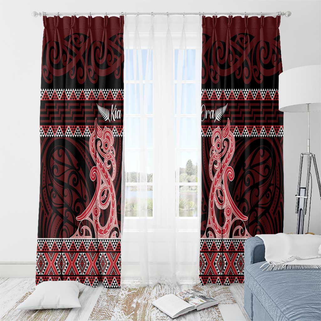 Kia Ora New Zealand Window Curtain Maori Language Week Whero Taniko Motif - Aussie Hoodie