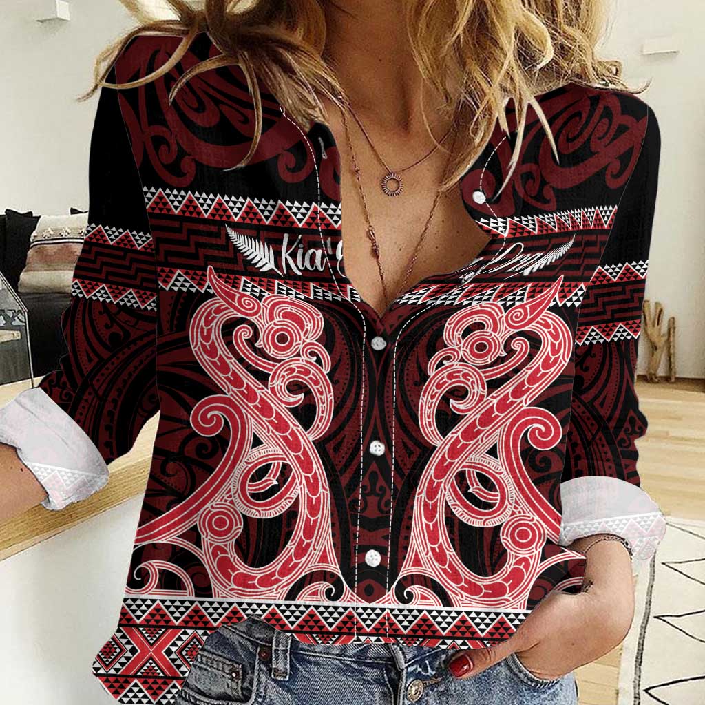 Kia Ora New Zealand Women Casual Shirt Maori Language Week Whero Taniko Motif - Aussie Hoodie