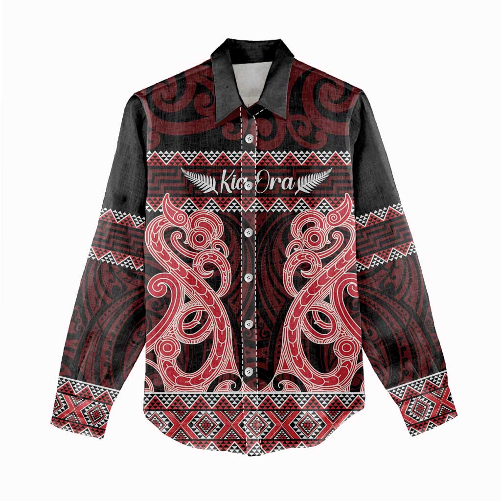 Kia Ora New Zealand Women Casual Shirt Maori Language Week Whero Taniko Motif - Aussie Hoodie