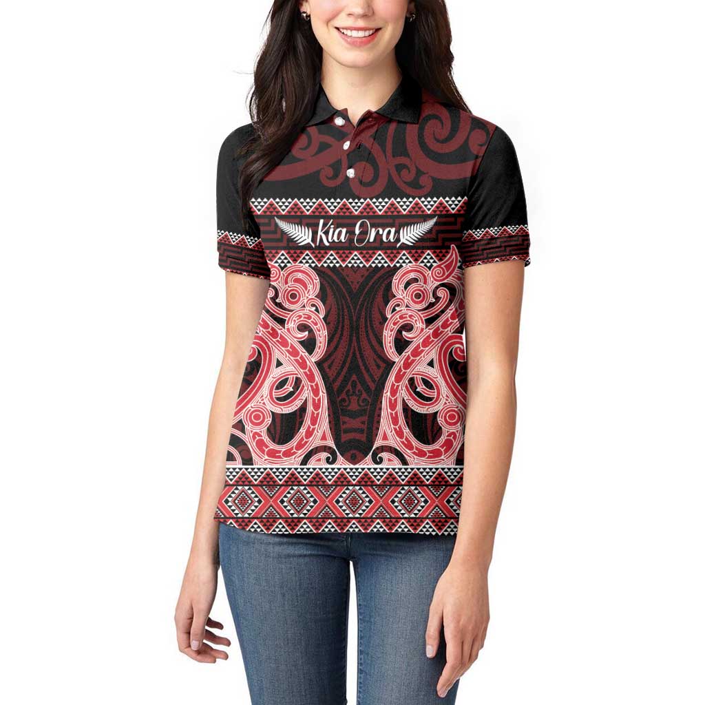 Kia Ora New Zealand Women Polo Shirt Maori Language Week Whero Taniko Motif - Aussie Hoodie