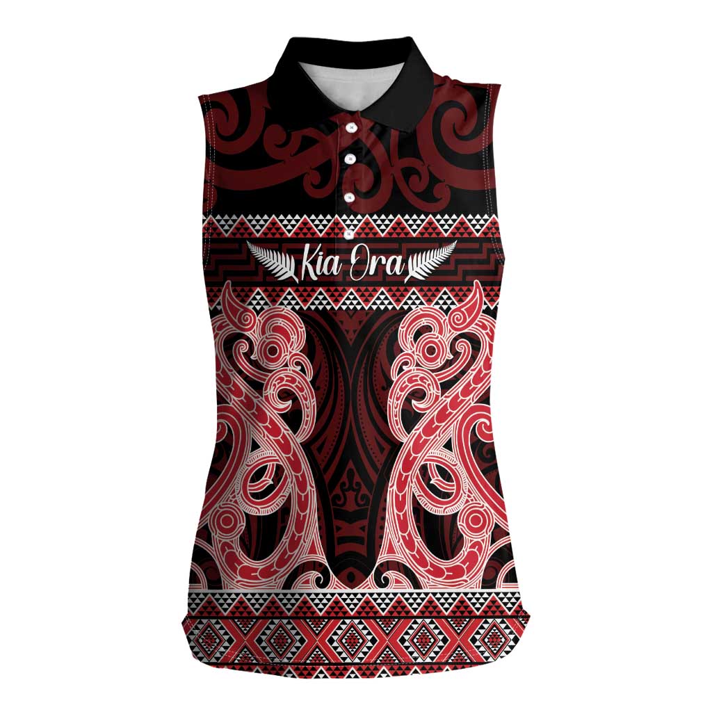 Kia Ora New Zealand Women Sleeveless Polo Shirt Maori Language Week Whero Taniko Motif - Aussie Hoodie