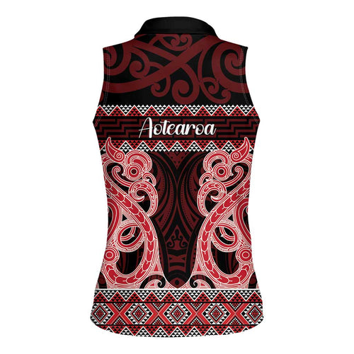 Kia Ora New Zealand Women Sleeveless Polo Shirt Maori Language Week Whero Taniko Motif - Aussie Hoodie