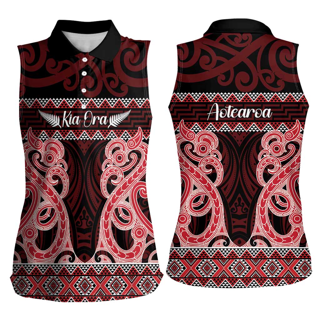 Kia Ora New Zealand Women Sleeveless Polo Shirt Maori Language Week Whero Taniko Motif - Aussie Hoodie