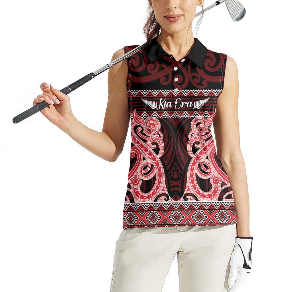 Kia Ora New Zealand Women Sleeveless Polo Shirt Maori Language Week Whero Taniko Motif - Aussie Hoodie