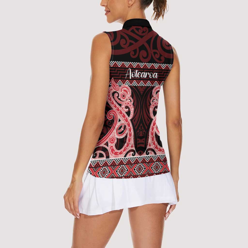 Kia Ora New Zealand Women Sleeveless Polo Shirt Maori Language Week Whero Taniko Motif - Aussie Hoodie