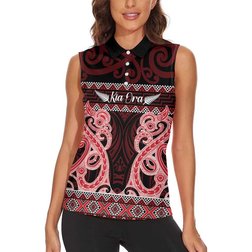 Kia Ora New Zealand Women Sleeveless Polo Shirt Maori Language Week Whero Taniko Motif - Aussie Hoodie
