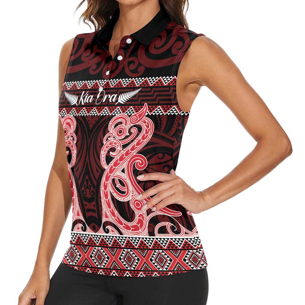 Kia Ora New Zealand Women Sleeveless Polo Shirt Maori Language Week Whero Taniko Motif - Aussie Hoodie