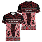 Kia Ora New Zealand Women V-Neck T-Shirt Maori Language Week Whero Taniko Motif - Aussie Hoodie