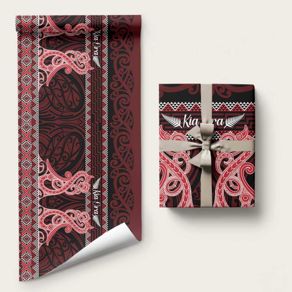 Kia Ora New Zealand Wrapping Paper Maori Language Week Whero Taniko Motif - Aussie Hoodie