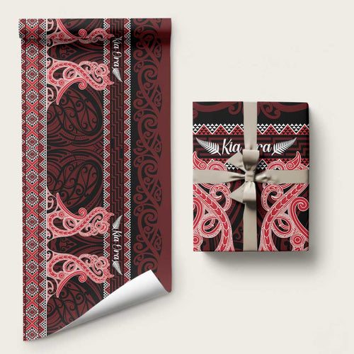 Kia Ora New Zealand Wrapping Paper Maori Language Week Whero Taniko Motif - Aussie Hoodie