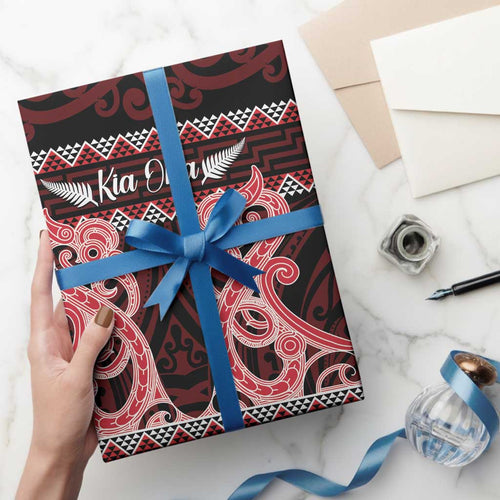 Kia Ora New Zealand Wrapping Paper Maori Language Week Whero Taniko Motif - Aussie Hoodie