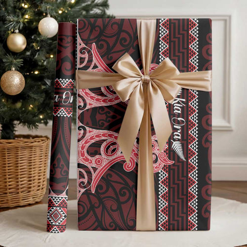 Kia Ora New Zealand Wrapping Paper Maori Language Week Whero Taniko Motif - Aussie Hoodie