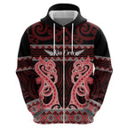 Kia Ora New Zealand Zip Hoodie Maori Language Week Whero Taniko Motif - Aussie Hoodie