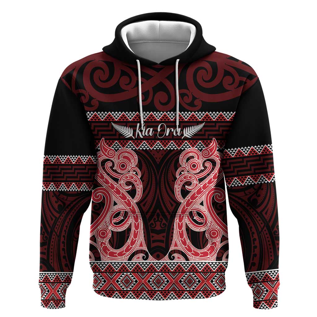 Kia Ora New Zealand Zip Hoodie Maori Language Week Whero Taniko Motif - Aussie Hoodie