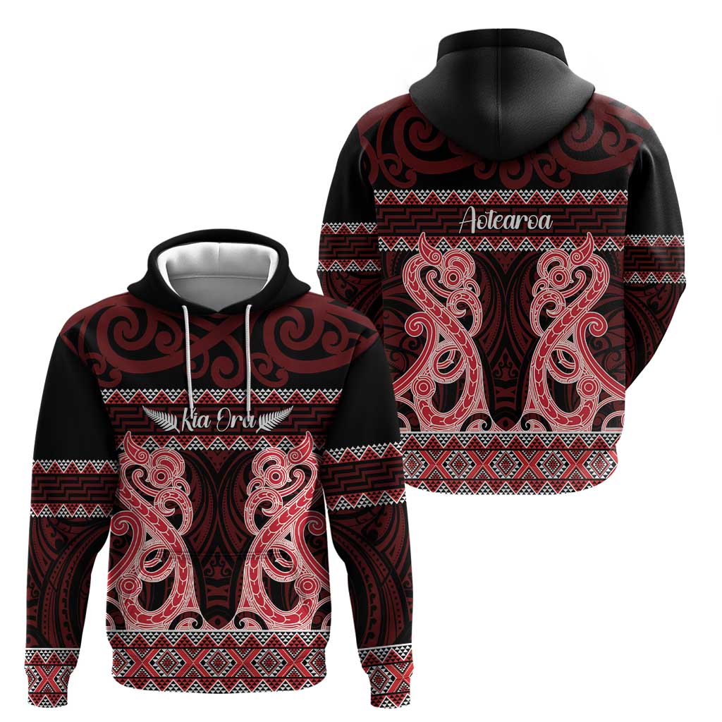 Kia Ora New Zealand Zip Hoodie Maori Language Week Whero Taniko Motif - Aussie Hoodie