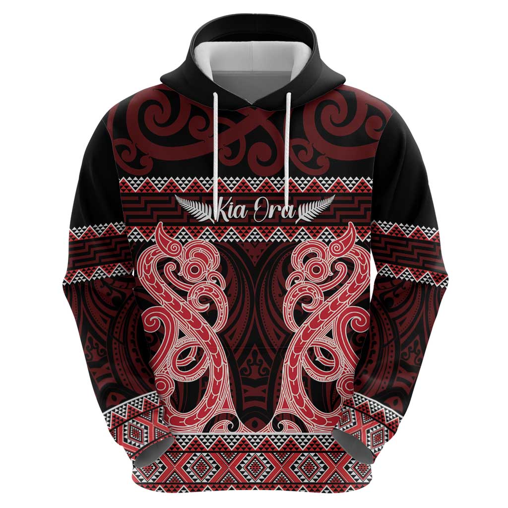 Kia Ora New Zealand Zip Hoodie Maori Language Week Whero Taniko Motif - Aussie Hoodie