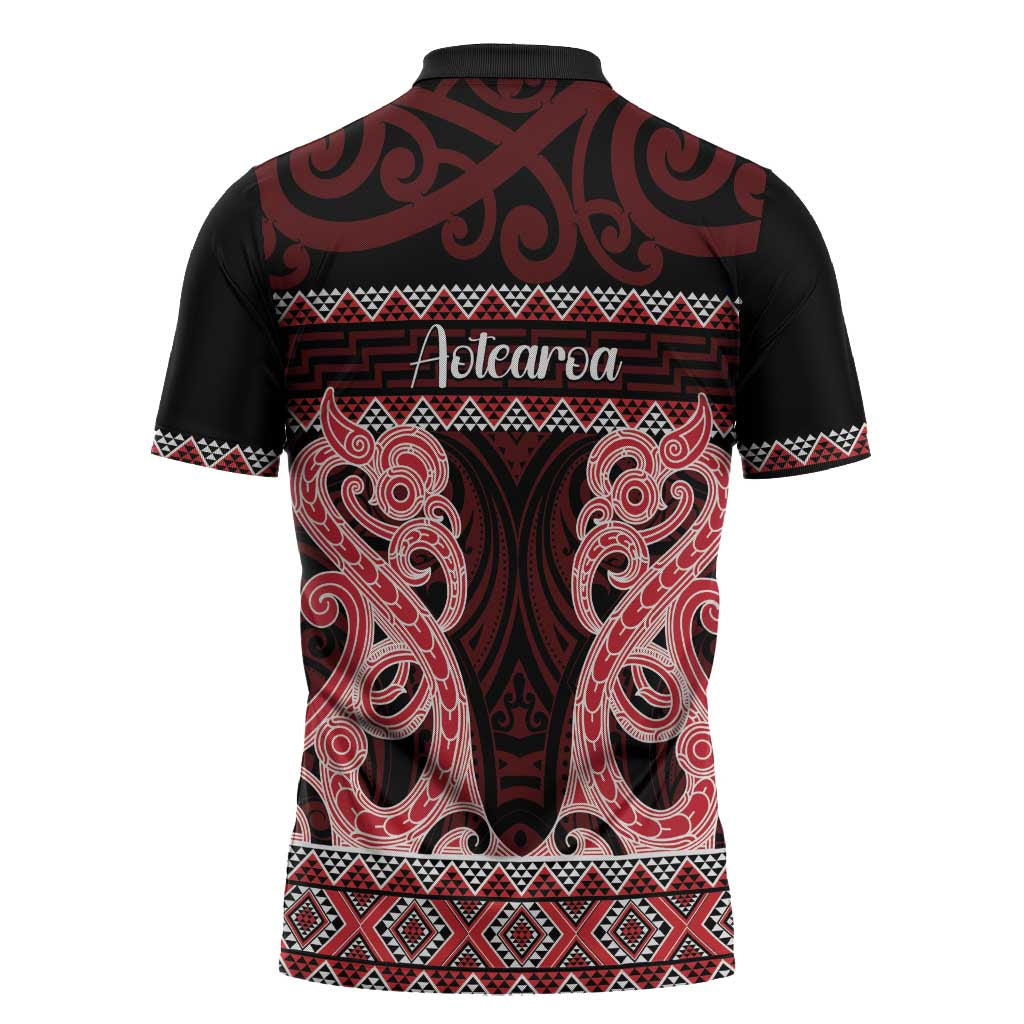 Kia Ora New Zealand Zipper Polo Shirt Maori Language Week Whero Taniko Motif - Aussie Hoodie