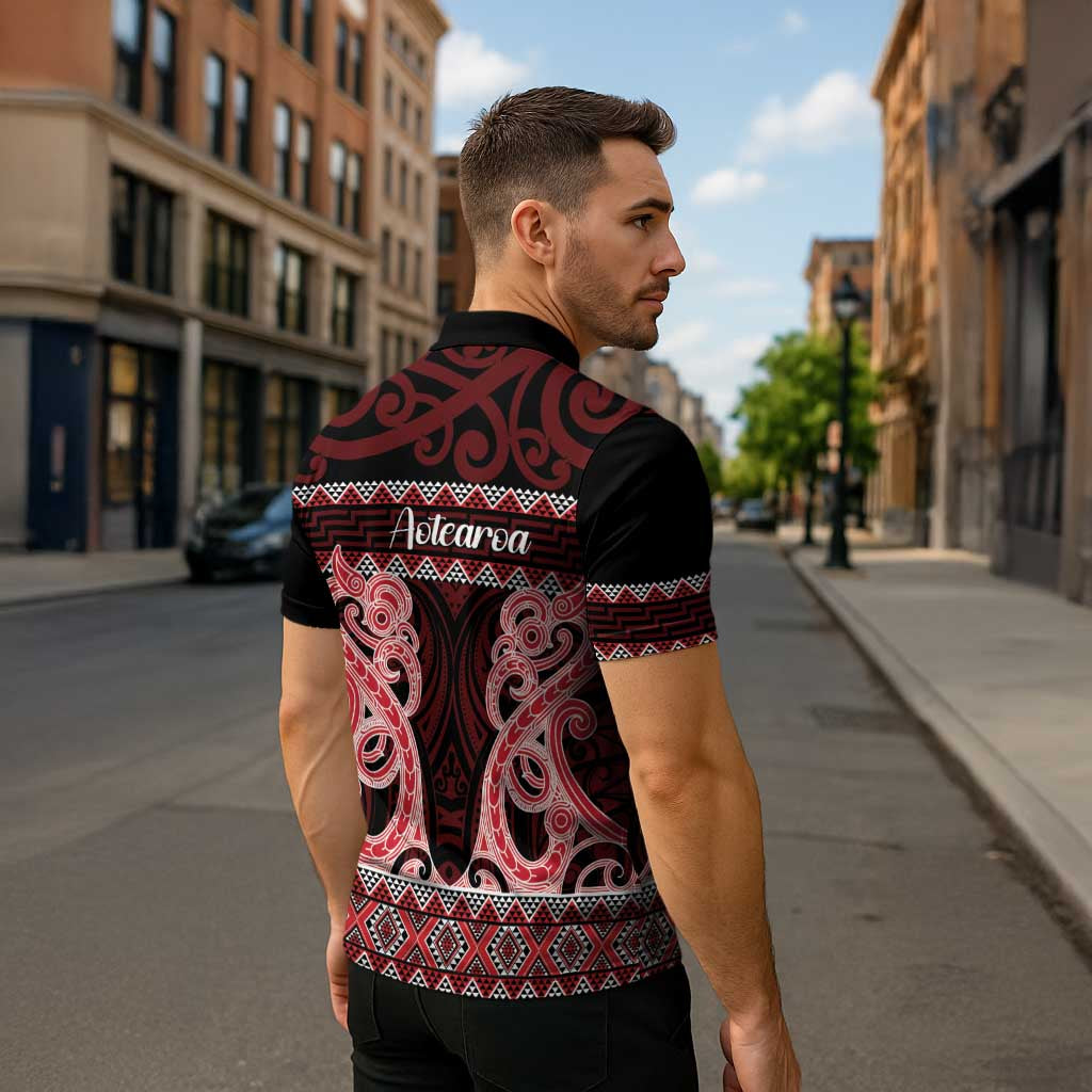 Kia Ora New Zealand Zipper Polo Shirt Maori Language Week Whero Taniko Motif - Aussie Hoodie