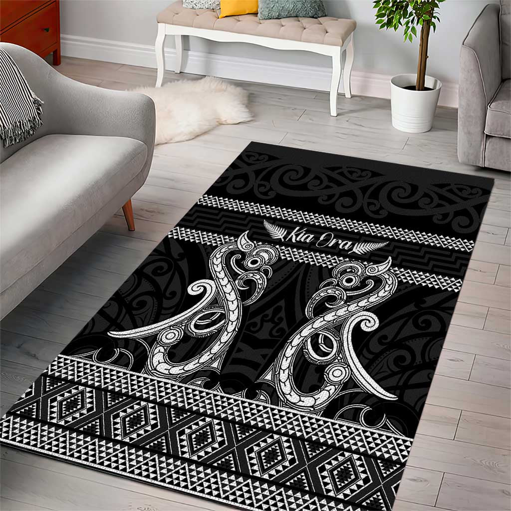 Kia Ora New Zealand Area Rug Maori Language Week Pango Taniko Motif - Aussie Hoodie