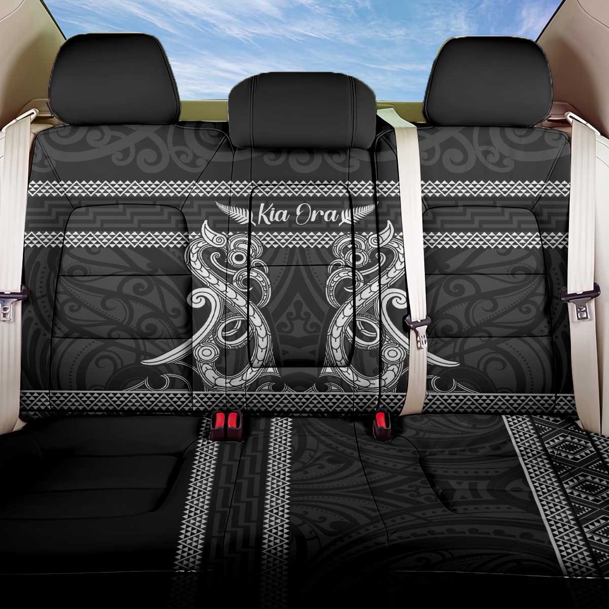 Kia Ora New Zealand Back Car Seat Cover Maori Language Week Pango Taniko Motif - Aussie Hoodie
