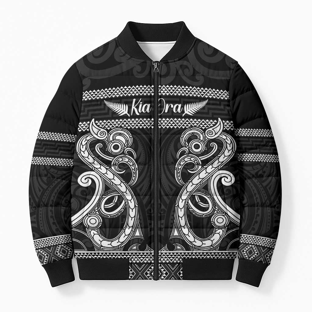 Kia Ora New Zealand Bomber Puffer Jacket Maori Language Week Pango Taniko Motif - Aussie Hoodie