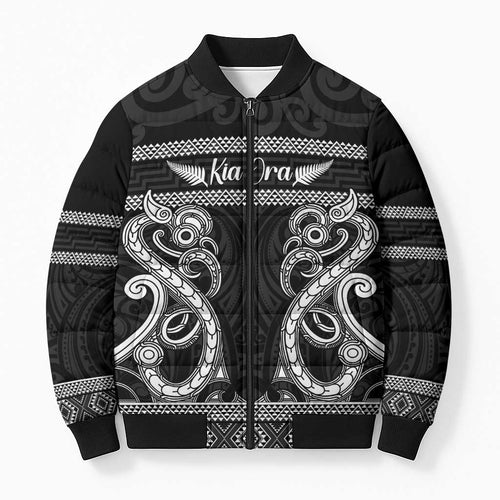 Kia Ora New Zealand Bomber Puffer Jacket Maori Language Week Pango Taniko Motif - Aussie Hoodie