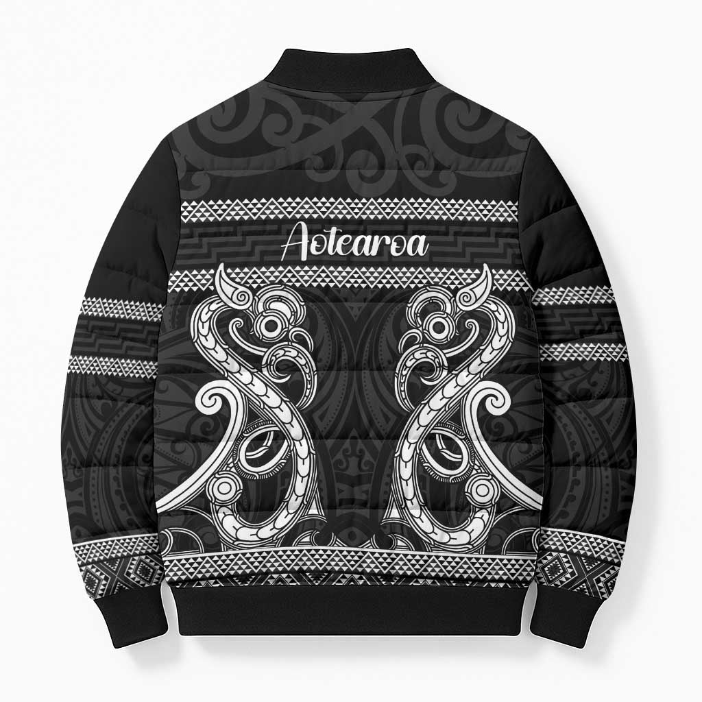 Kia Ora New Zealand Bomber Puffer Jacket Maori Language Week Pango Taniko Motif - Aussie Hoodie