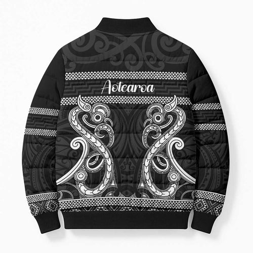 Kia Ora New Zealand Bomber Puffer Jacket Maori Language Week Pango Taniko Motif - Aussie Hoodie