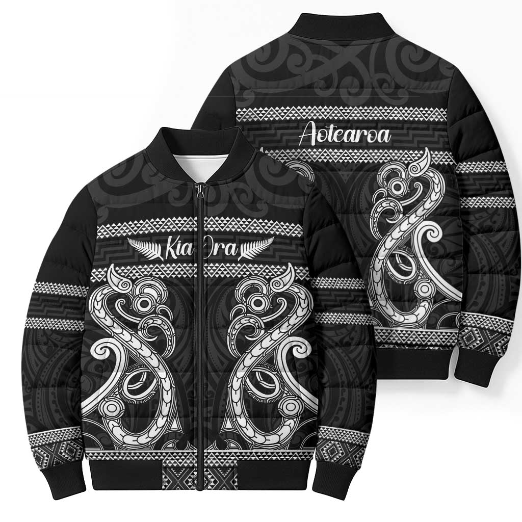 Kia Ora New Zealand Bomber Puffer Jacket Maori Language Week Pango Taniko Motif - Aussie Hoodie