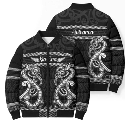 Kia Ora New Zealand Bomber Puffer Jacket Maori Language Week Pango Taniko Motif - Aussie Hoodie