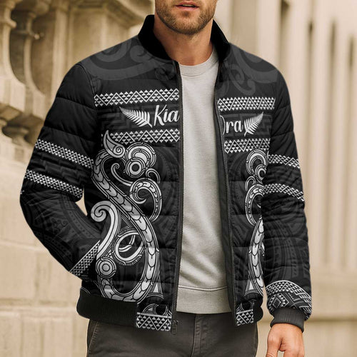 Kia Ora New Zealand Bomber Puffer Jacket Maori Language Week Pango Taniko Motif - Aussie Hoodie
