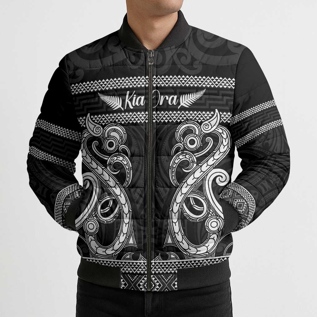 Kia Ora New Zealand Bomber Puffer Jacket Maori Language Week Pango Taniko Motif - Aussie Hoodie