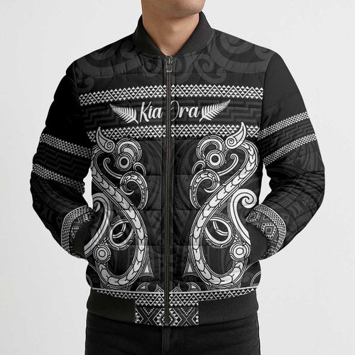 Kia Ora New Zealand Bomber Puffer Jacket Maori Language Week Pango Taniko Motif - Aussie Hoodie